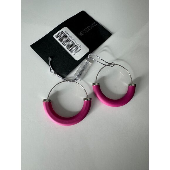 NWT Max Mara SportMax Fuchsia Pink Hoop Earrings 2" $325 - Picture 1 of 6